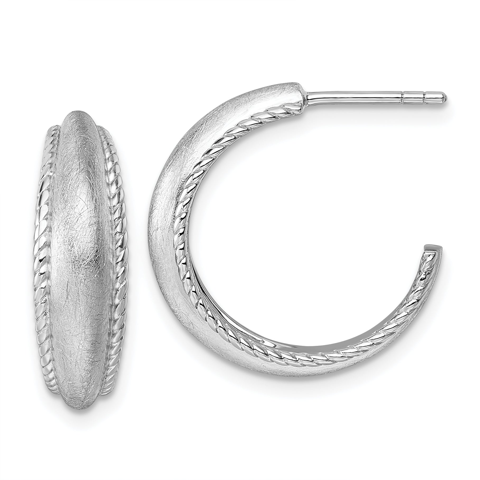 Sterling Silver Rhodium-plated Polished and Scratch Finish C-Hoop Post Earrings Main image