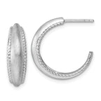 Sterling Silver Rhodium-plated Polished and Scratch Finish C-Hoop Post Earrings