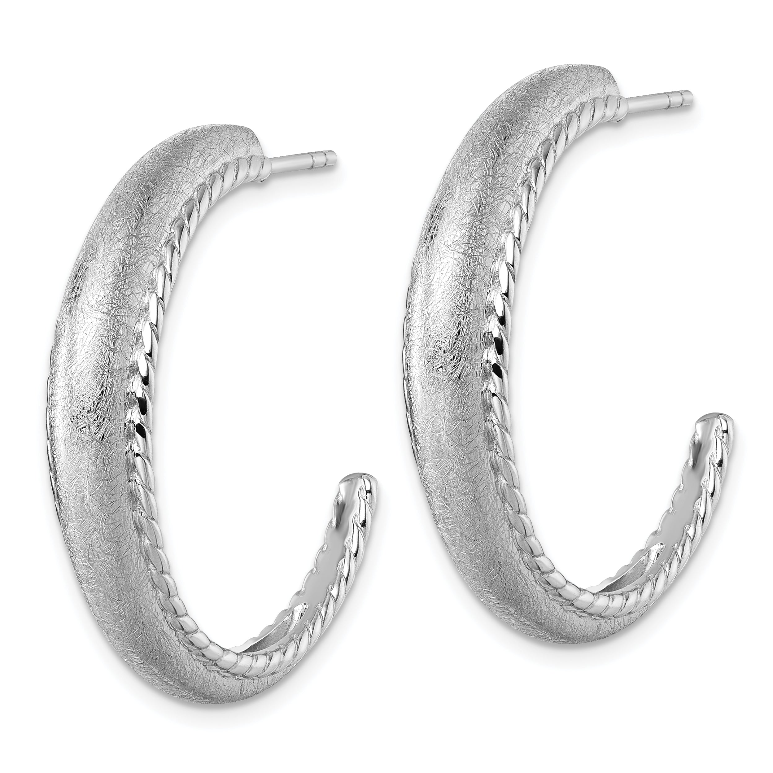 Sterling Silver Rhodium-plated Polished and Scratch Finish C-Hoop Post Earrings Secondary image