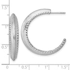 Sterling Silver Rhodium-plated Polished and Scratch Finish C-Hoop Post Earrings
