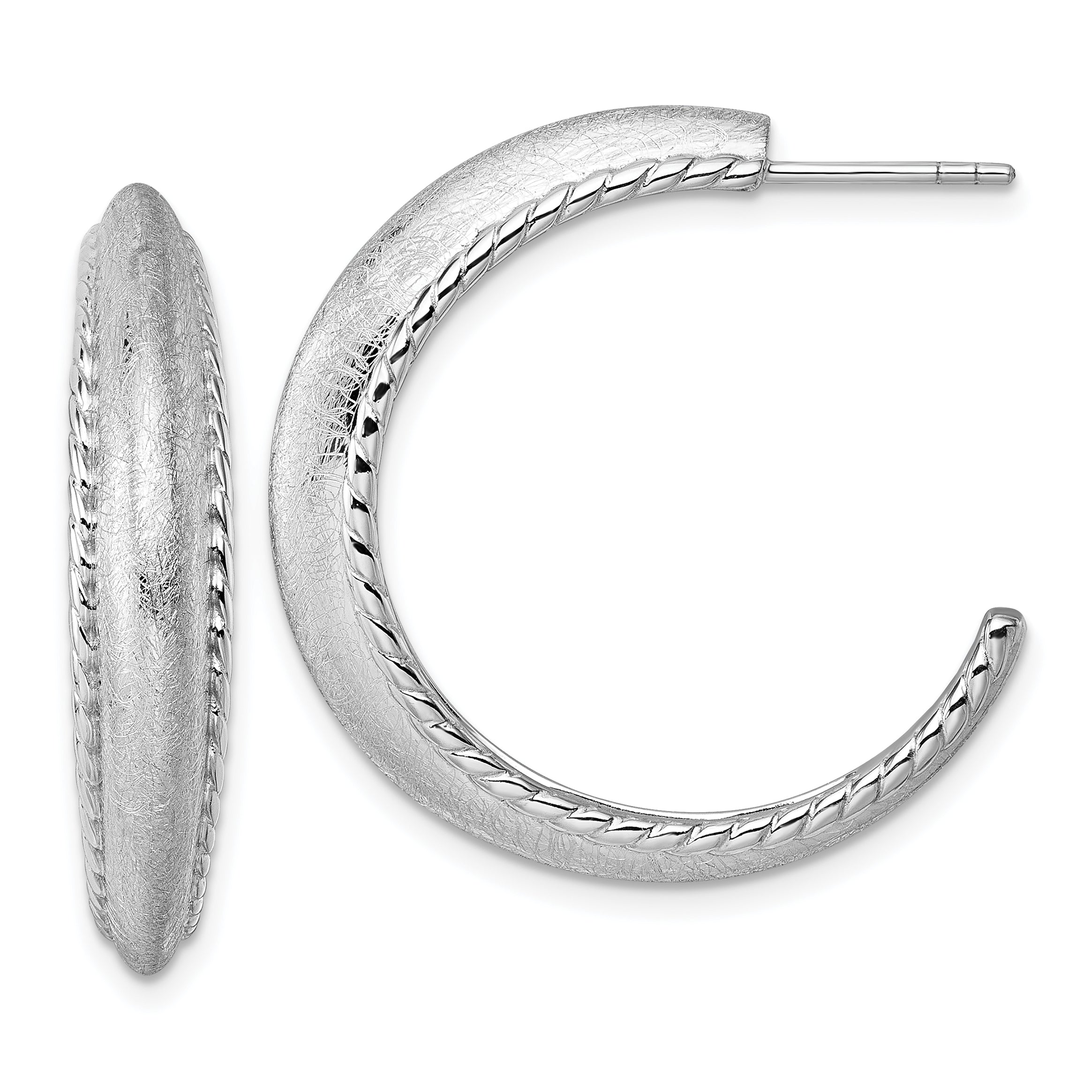 Sterling Silver Rhodium-plated Polished and Scratch Finish C-Hoop Post Earrings Main image