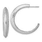 Sterling Silver Rhodium-plated Polished and Scratch Finish C-Hoop Post Earrings