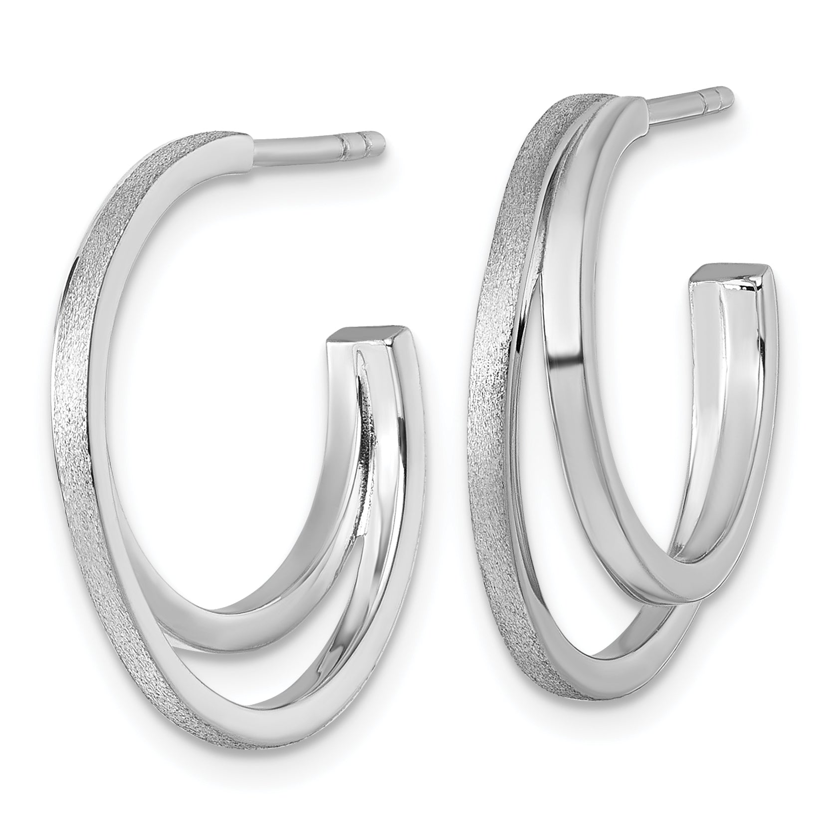 Sterling Silver Rhodium-plated Polished and Satin Double C-Hoop Post Earrings Secondary image