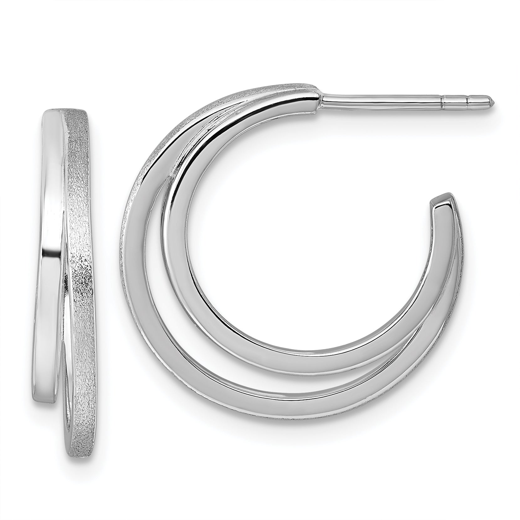 Sterling Silver Rhodium-plated Polished and Satin Double C-Hoop Post Earrings Main image