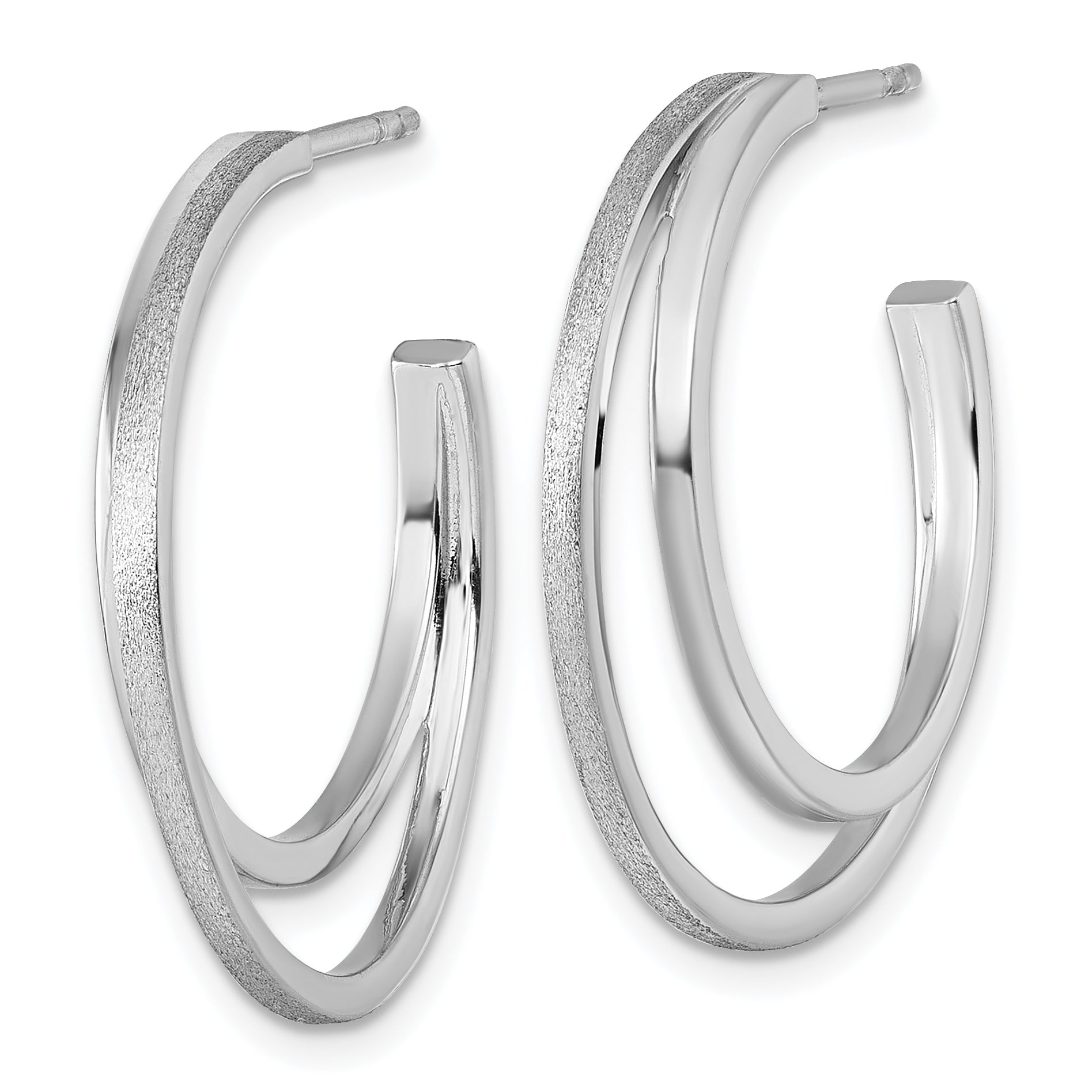 Sterling Silver Rhodium-plated Polished and Satin Double C-Hoop Post Earrings Secondary image