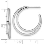 Sterling Silver Rhodium-plated Polished and Satin Double C-Hoop Post Earrings
