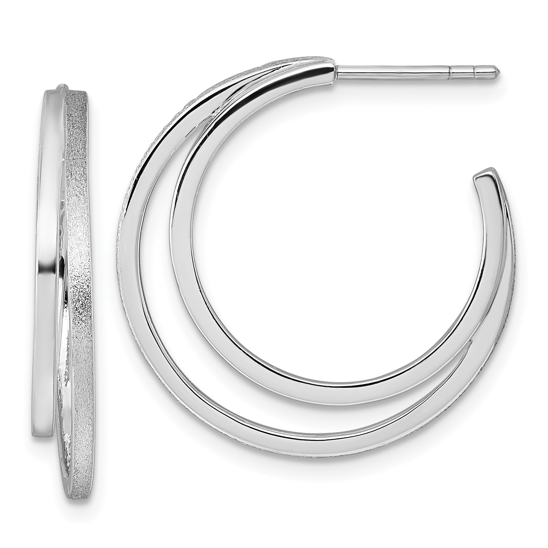 Sterling Silver Rhodium-plated Polished and Satin Double C-Hoop Post Earrings Main image