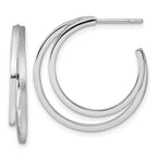Sterling Silver Rhodium-plated Polished and Satin Double C-Hoop Post Earrings