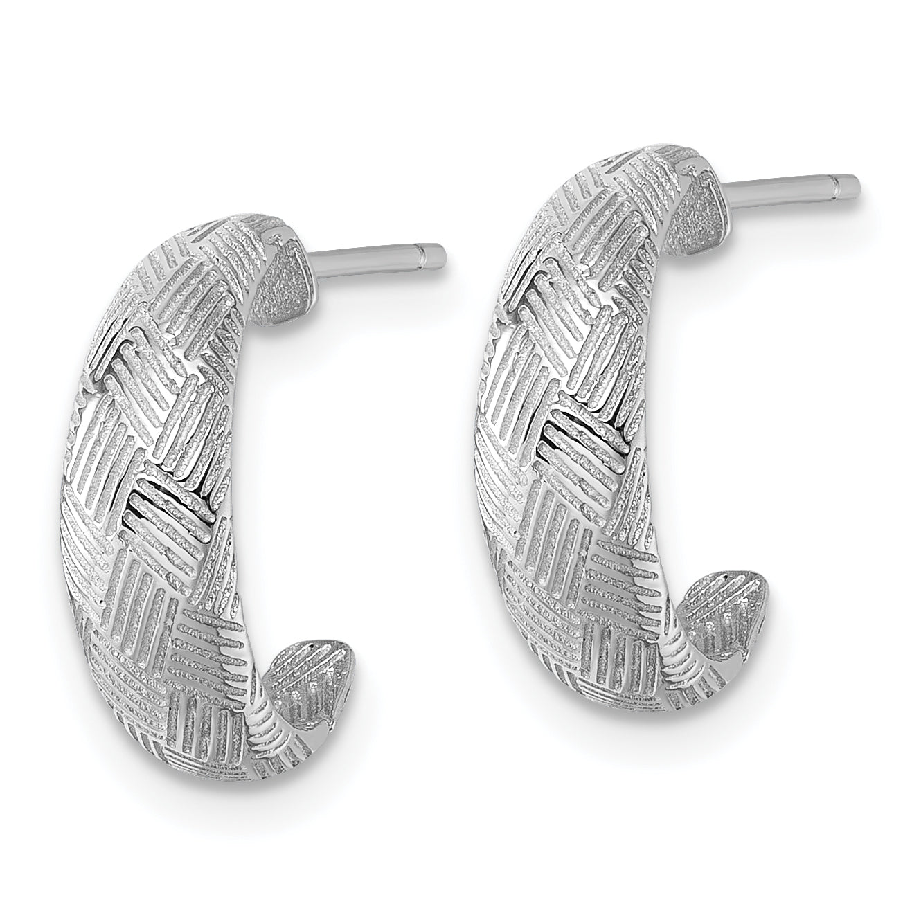 Sterling Silver Rhodium-plated Textured Woven Design Post J-Hoop Earrings Secondary image