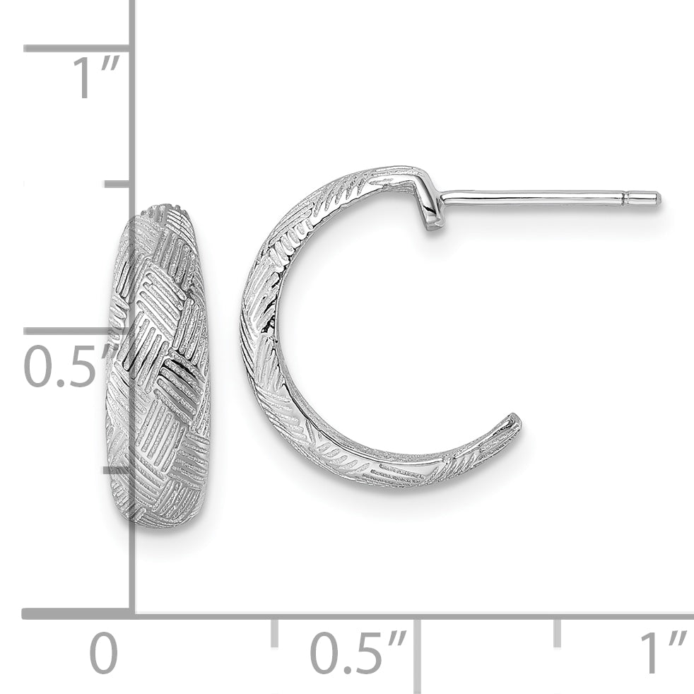 Sterling Silver Rhodium-plated Textured Woven Design Post J-Hoop Earrings