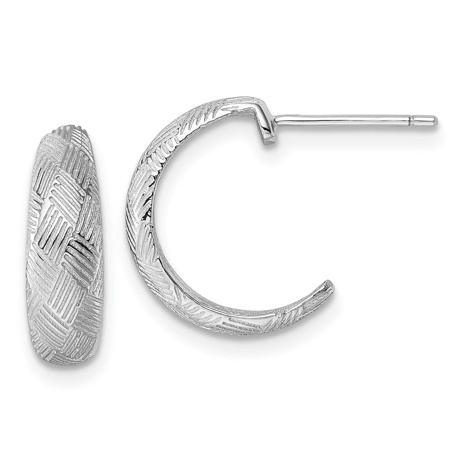 Sterling Silver Rhodium-plated Textured Woven Design Post J-Hoop Earrings Main image