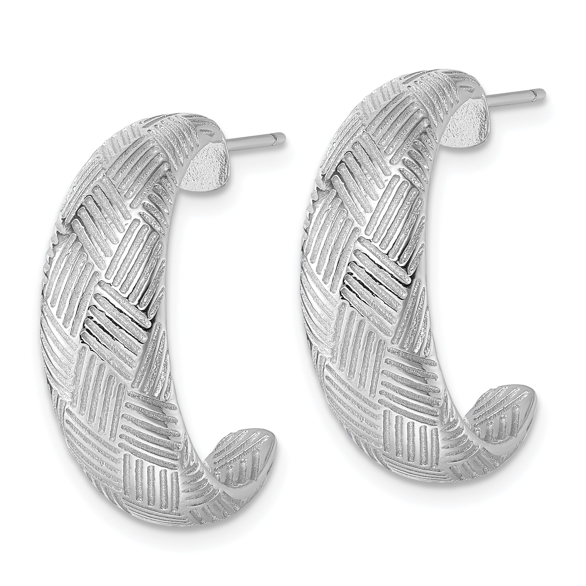 Sterling Silver Rhodium-plated Textured Woven Design Post J-Hoop Earrings Secondary image