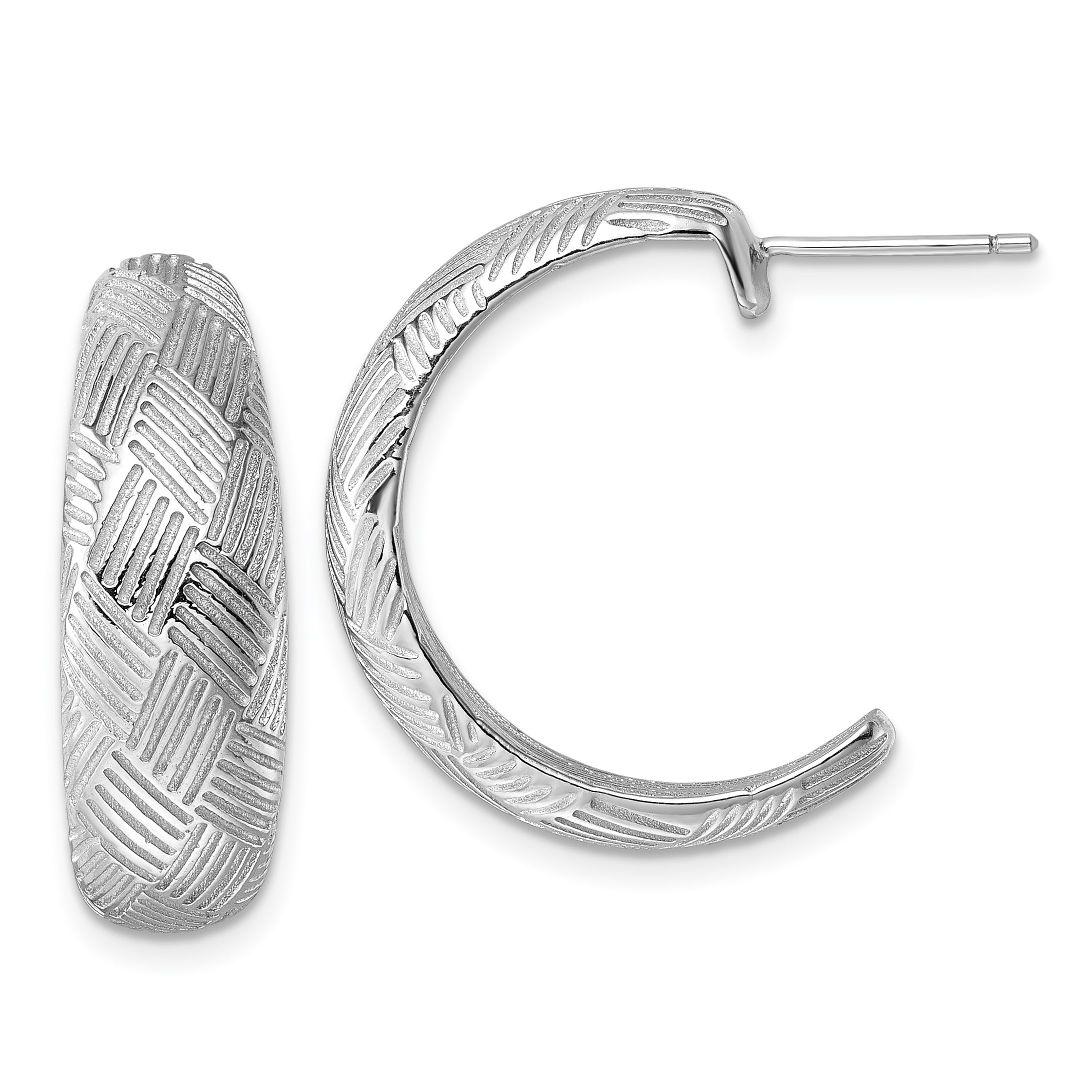 Sterling Silver Rhodium-plated Textured Woven Design Post J-Hoop Earrings Main image
