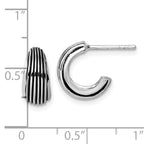 Sterling Silver Rhodium-plated Antiqued Grooved Graduated J-Hoop Post Earrings