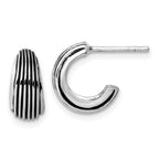 Sterling Silver Rhodium-plated Antiqued Grooved Graduated J-Hoop Post Earrings