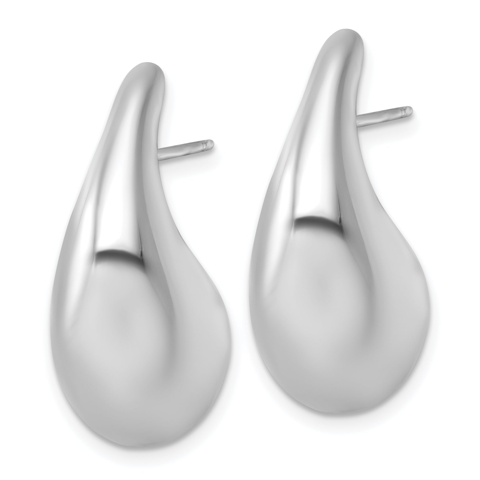 Sterling Silver Rhodium-plated Polished Puffed Teardrop Post Earrings