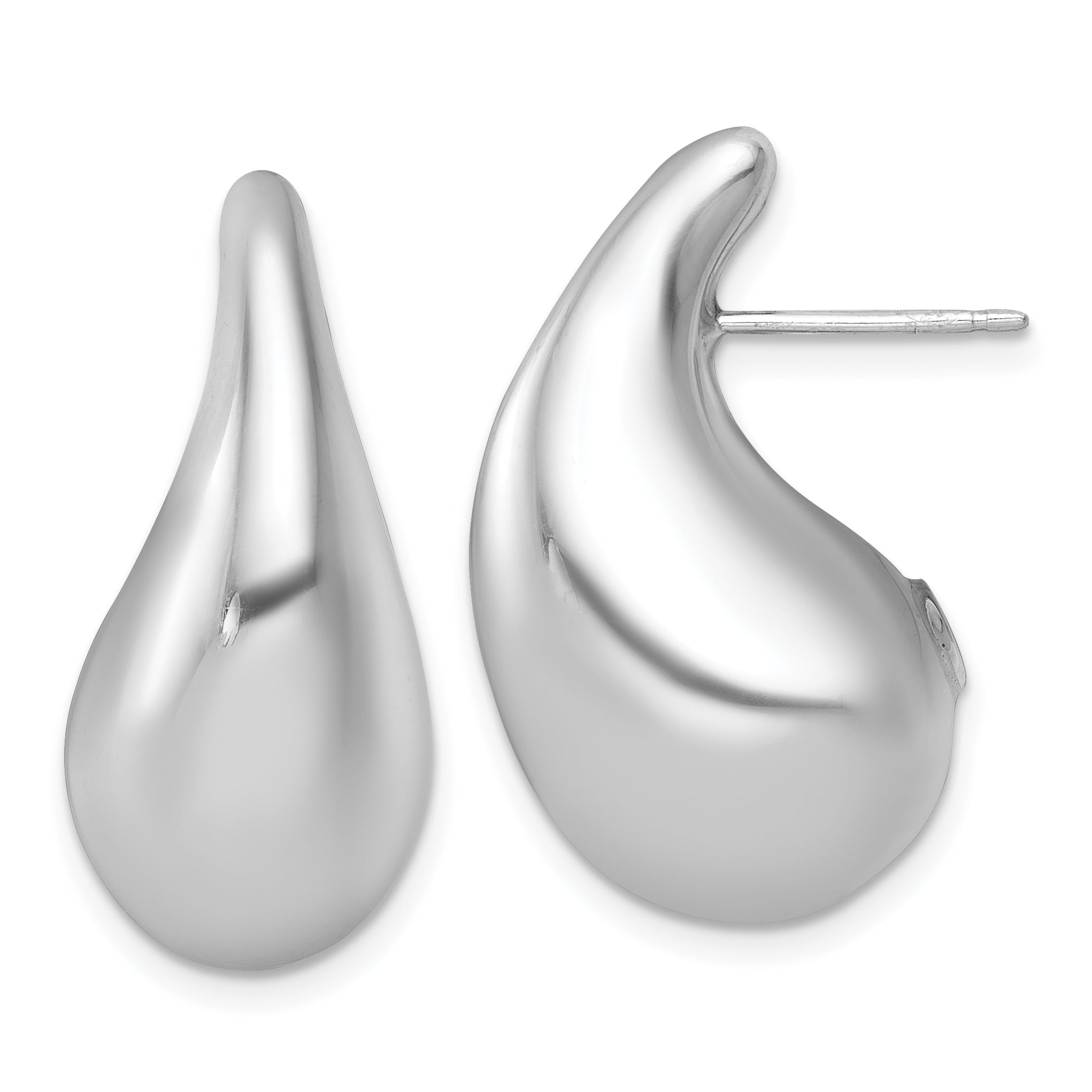 Sterling Silver Rhodium-plated Polished Puffed Teardrop Post Earrings Main image