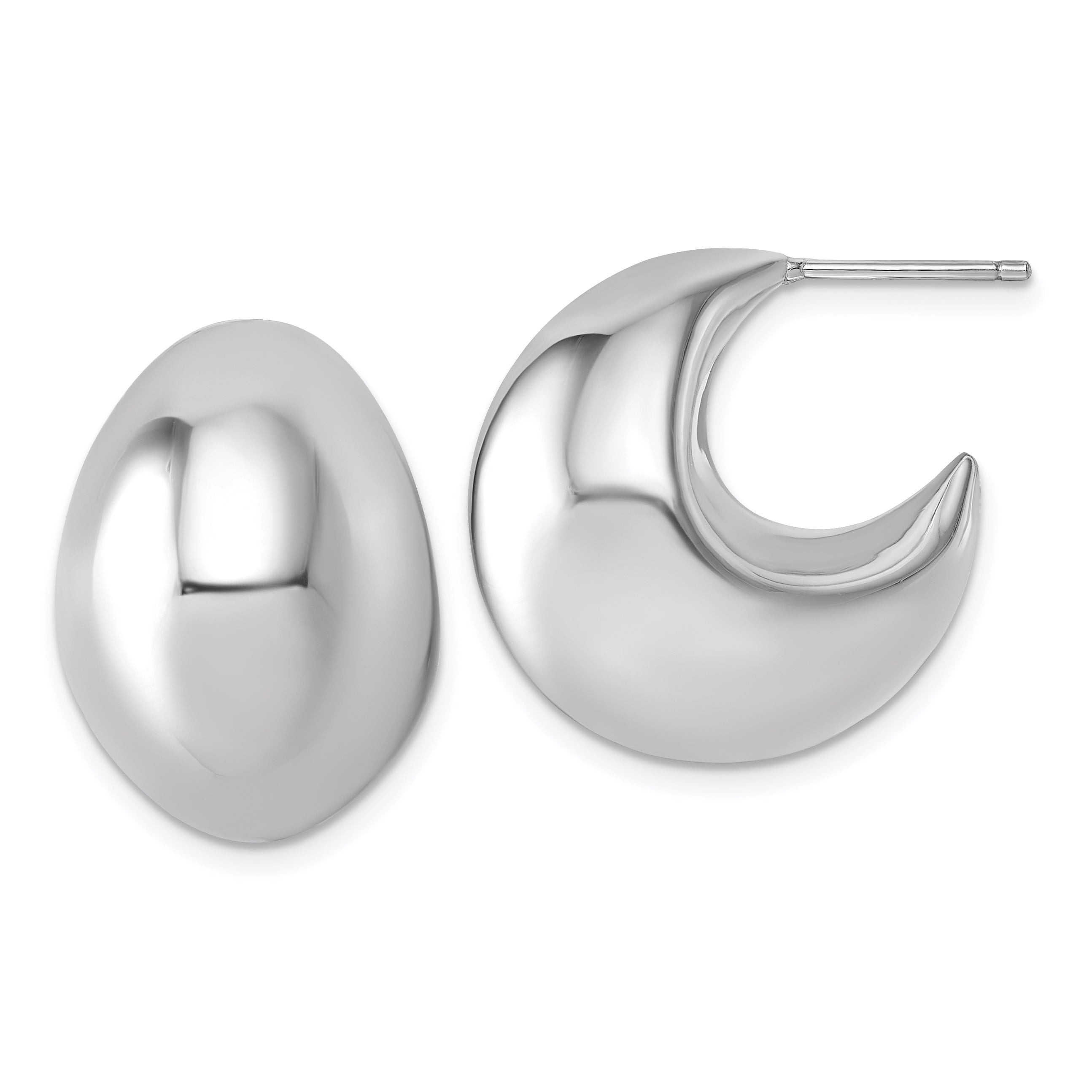 Sterling Silver Rhodium-plated Polished Hollow Fancy Puffed J-Hoop Post Earrings Main image