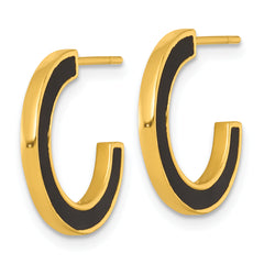Sterling Silver Gold-tone Polished Black Enamel 18x2mm Post C-Hoop Earrings