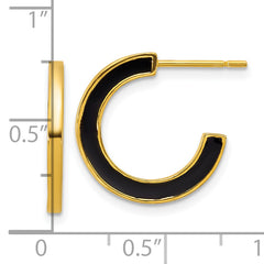 Sterling Silver Gold-tone Polished Black Enamel 18x2mm Post C-Hoop Earrings