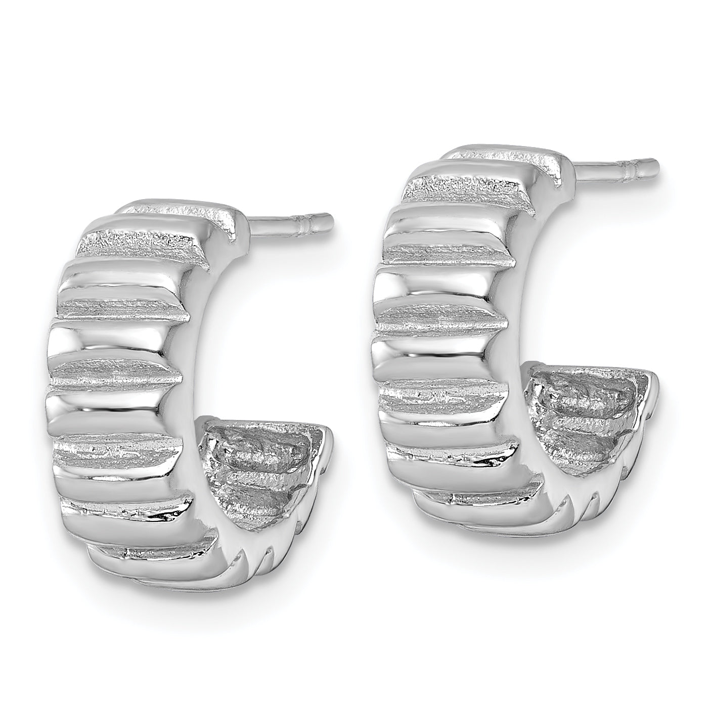 Sterling Silver Rhodium-plated Polished Scalloped C-Hoop Post Earrings Secondary image