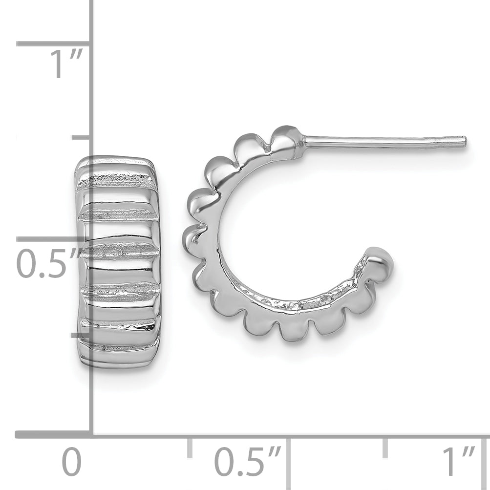 Sterling Silver Rhodium-plated Polished Scalloped C-Hoop Post Earrings