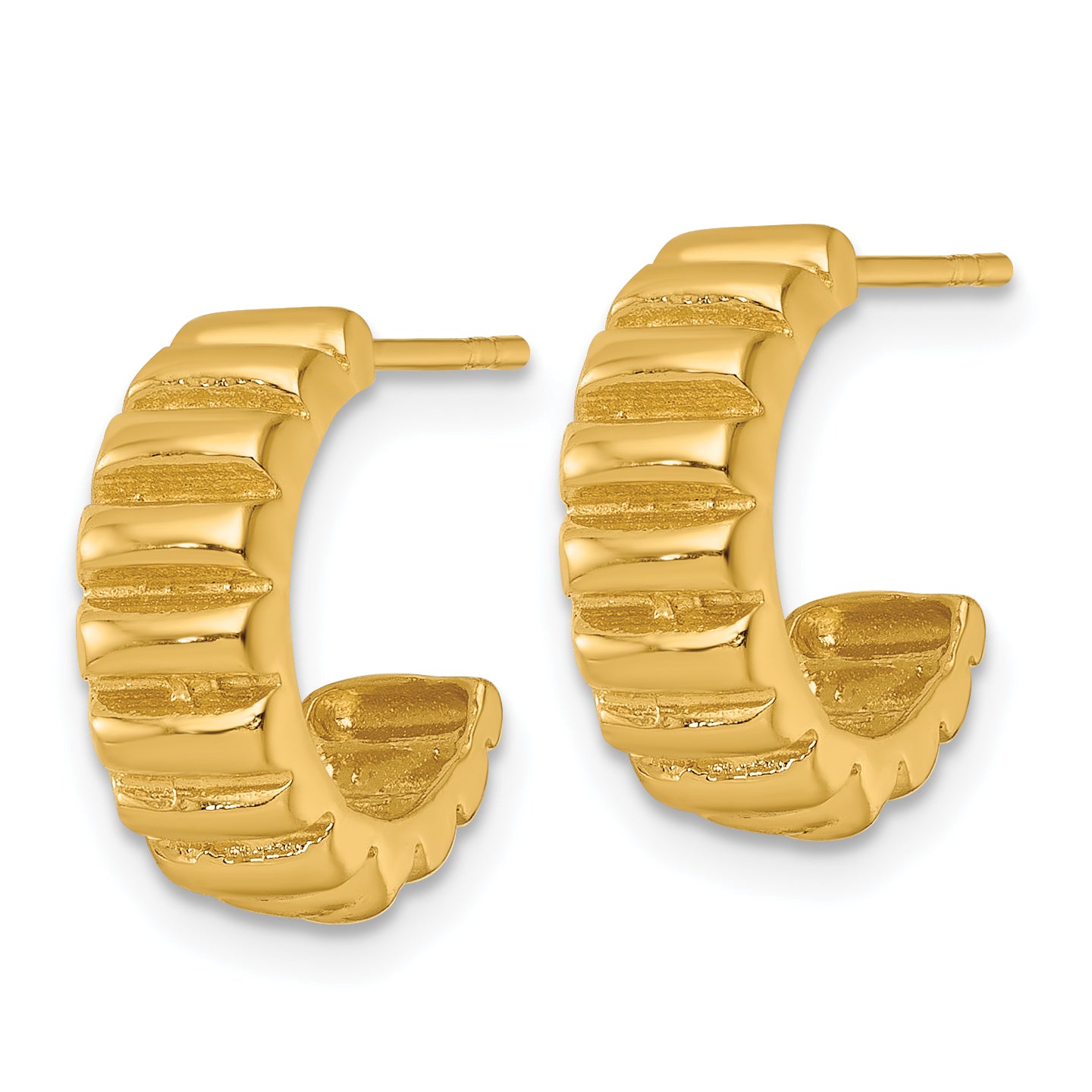Sterling Silver Gold-tone Polished Scalloped C-Hoop Post Earrings
