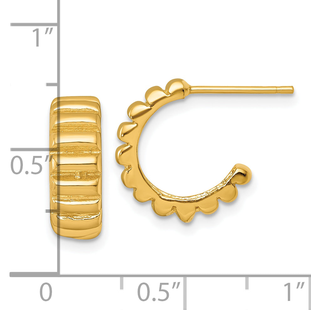 Sterling Silver Gold-tone Polished Scalloped C-Hoop Post Earrings