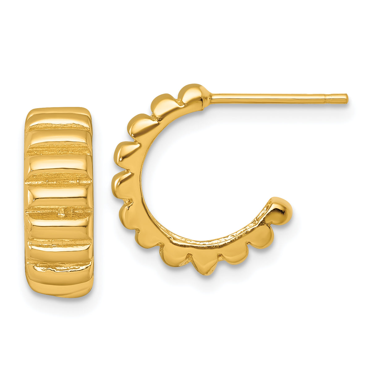 Sterling Silver Gold-tone Polished Scalloped C-Hoop Post Earrings