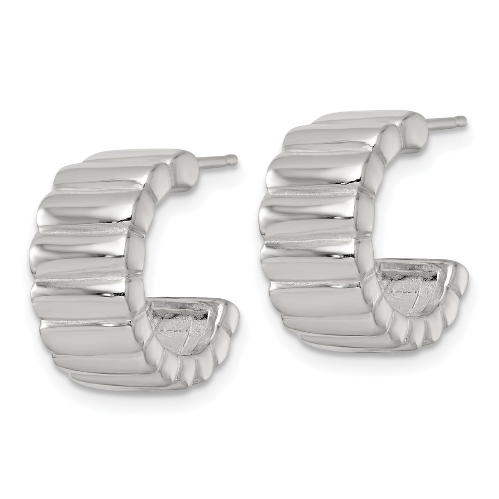 Sterling Silver Polished and Ridged 8.0mm Post C-Hoop Earrings