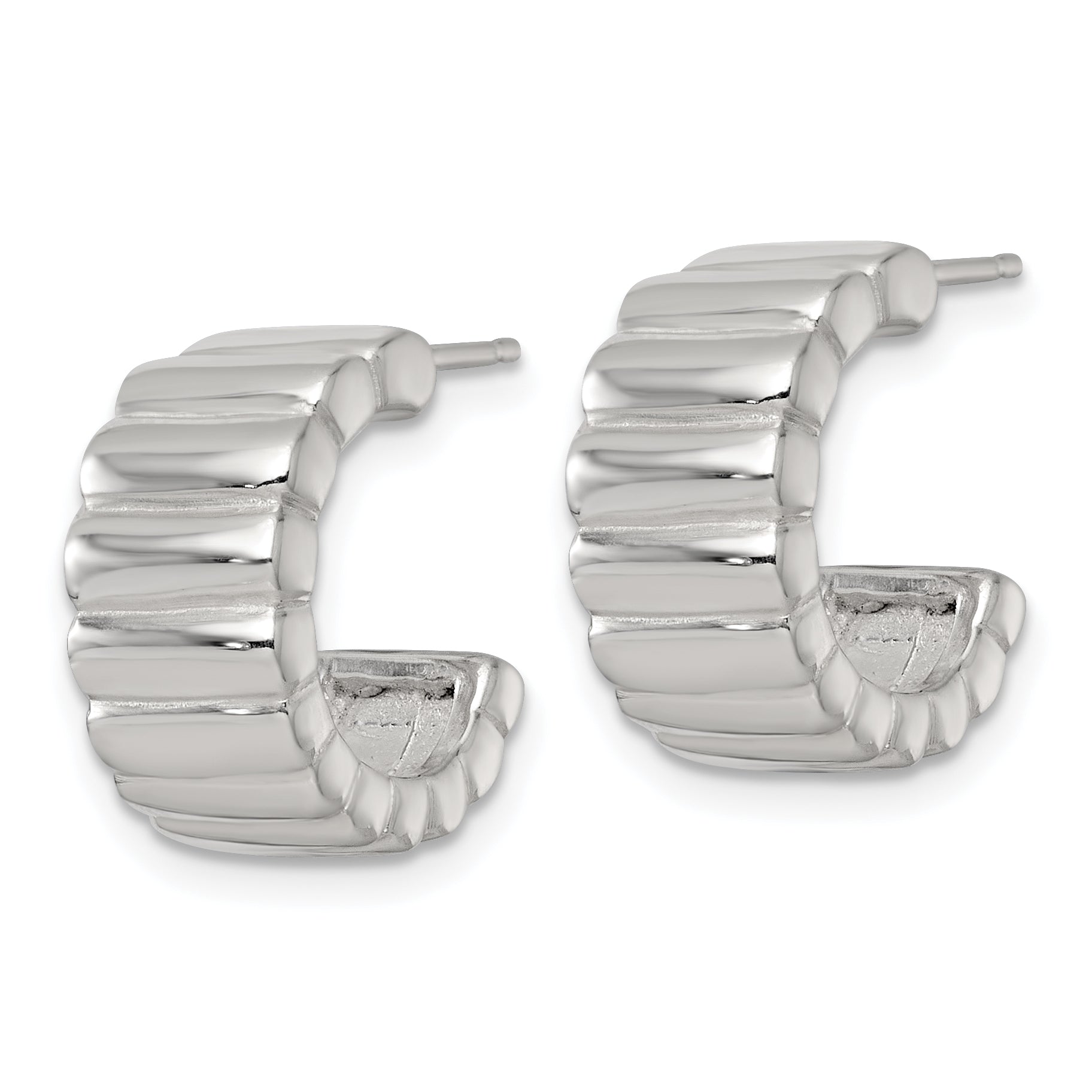Sterling Silver Polished and Ridged 8.0mm Post C-Hoop Earrings