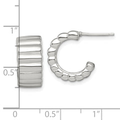 Sterling Silver Polished and Ridged 8.0mm Post C-Hoop Earrings