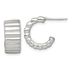 Sterling Silver Polished and Ridged 8.0mm Post C-Hoop Earrings