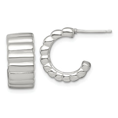 Sterling Silver Polished and Ridged 8.0mm Post C-Hoop Earrings