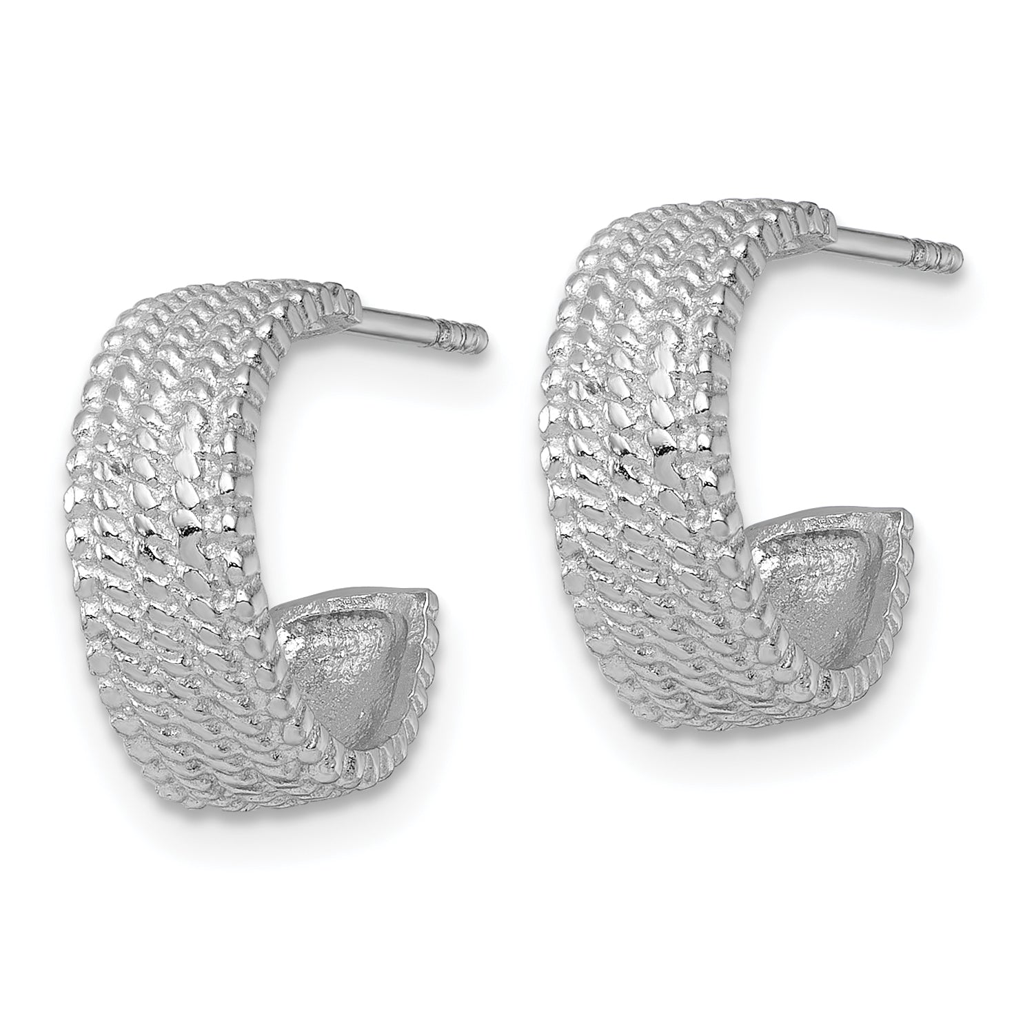 Sterling Silver Rhodium-plated Polished And Textured C-Hoop Post Earrings Secondary image