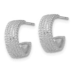 Sterling Silver Rhodium-plated Polished And Textured C-Hoop Post Earrings