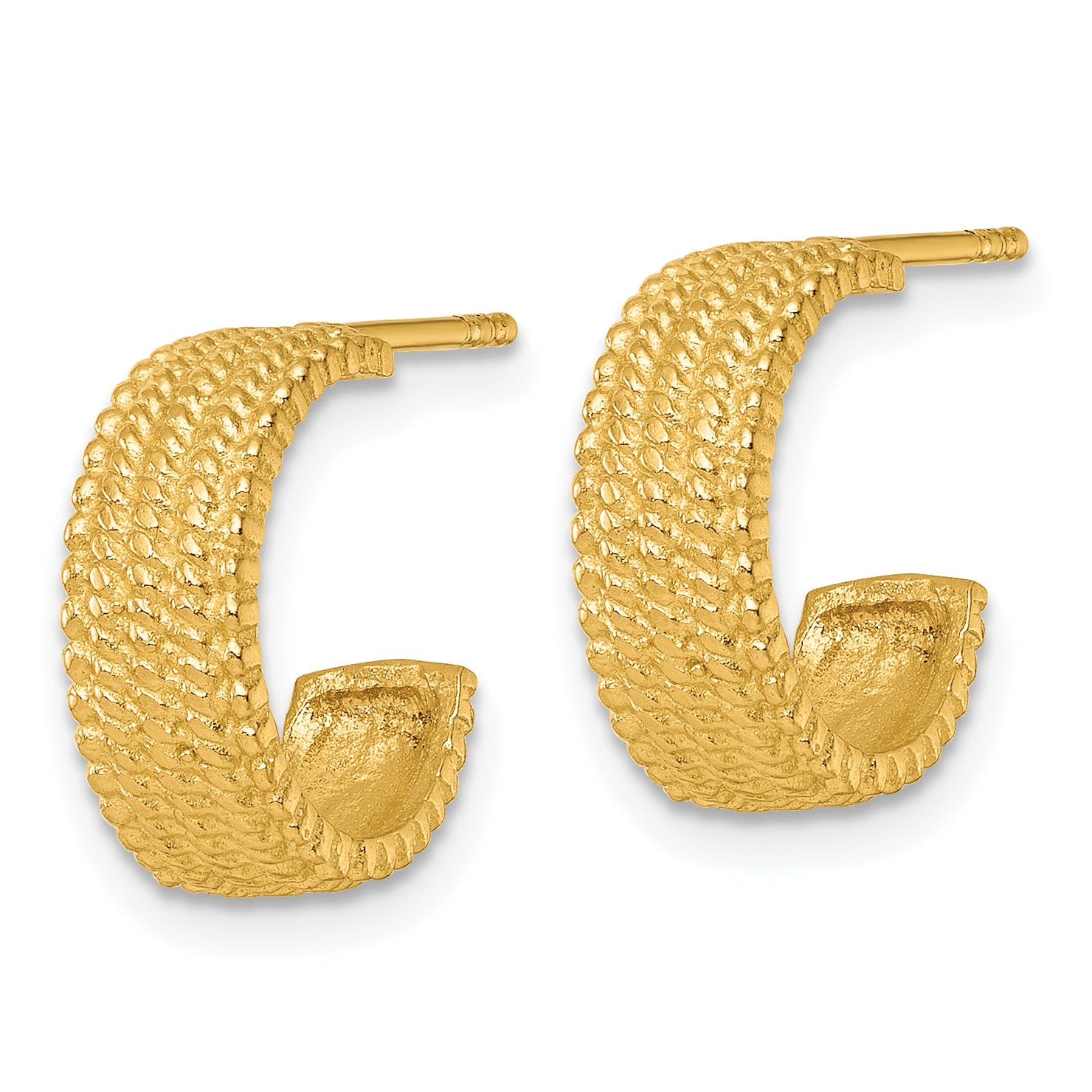 Sterling Silver Gold-tone Polished And Textured C-Hoop Post Earrings Secondary image