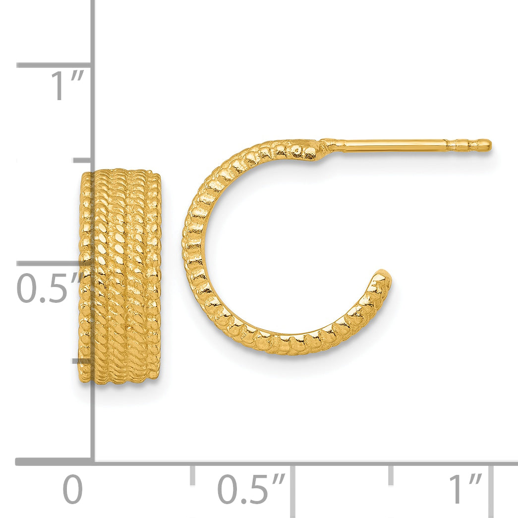 Sterling Silver Gold-tone Polished And Textured C-Hoop Post Earrings