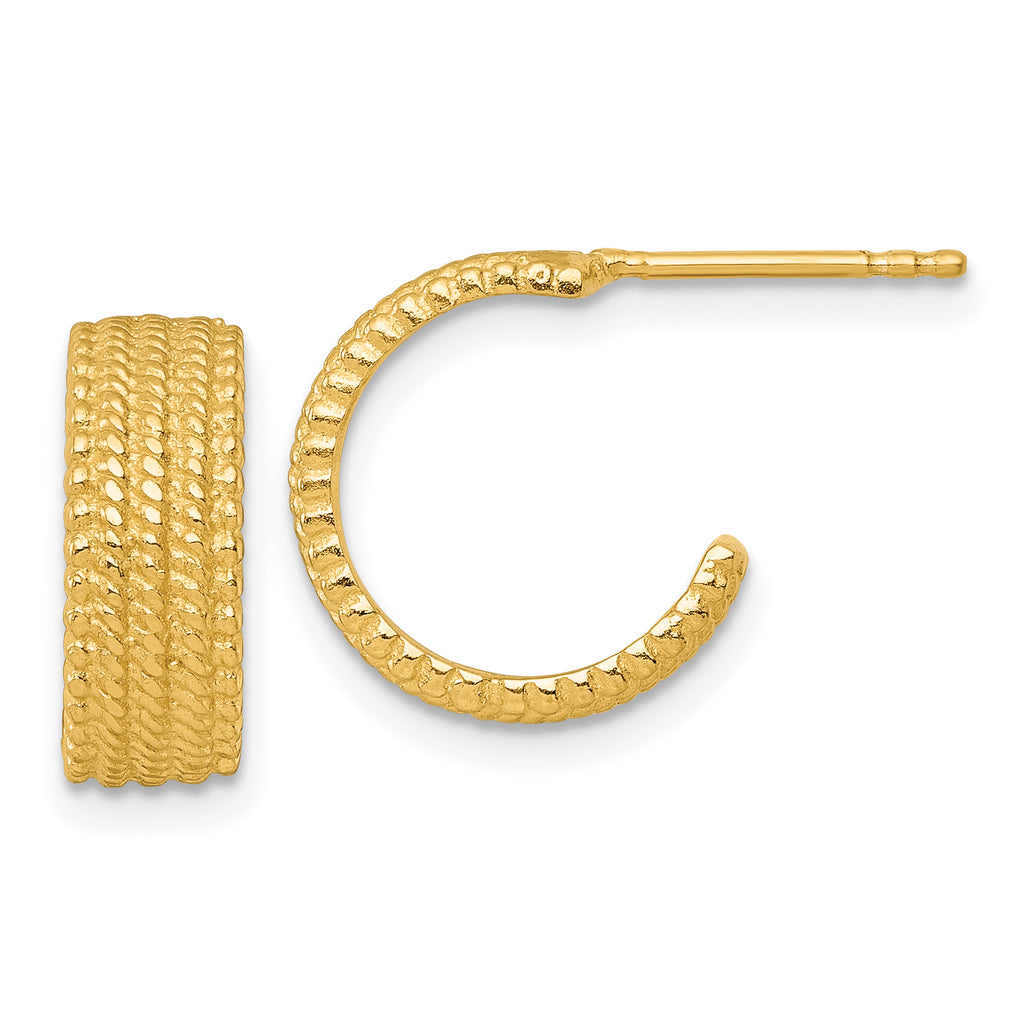 Sterling Silver Gold-tone Polished And Textured C-Hoop Post Earrings