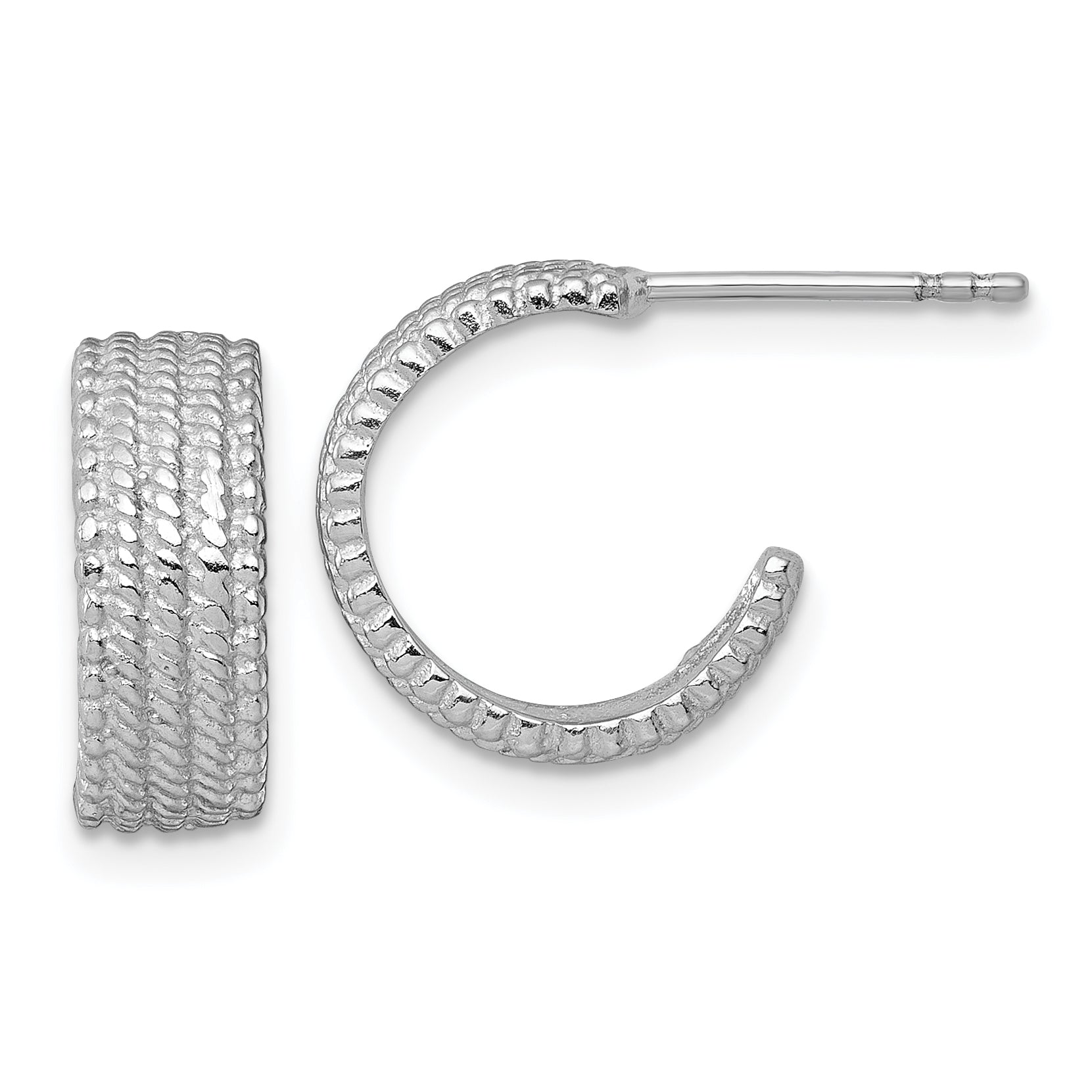 Sterling Silver Rhodium-plated Polished And Textured C-Hoop Post Earrings Main image