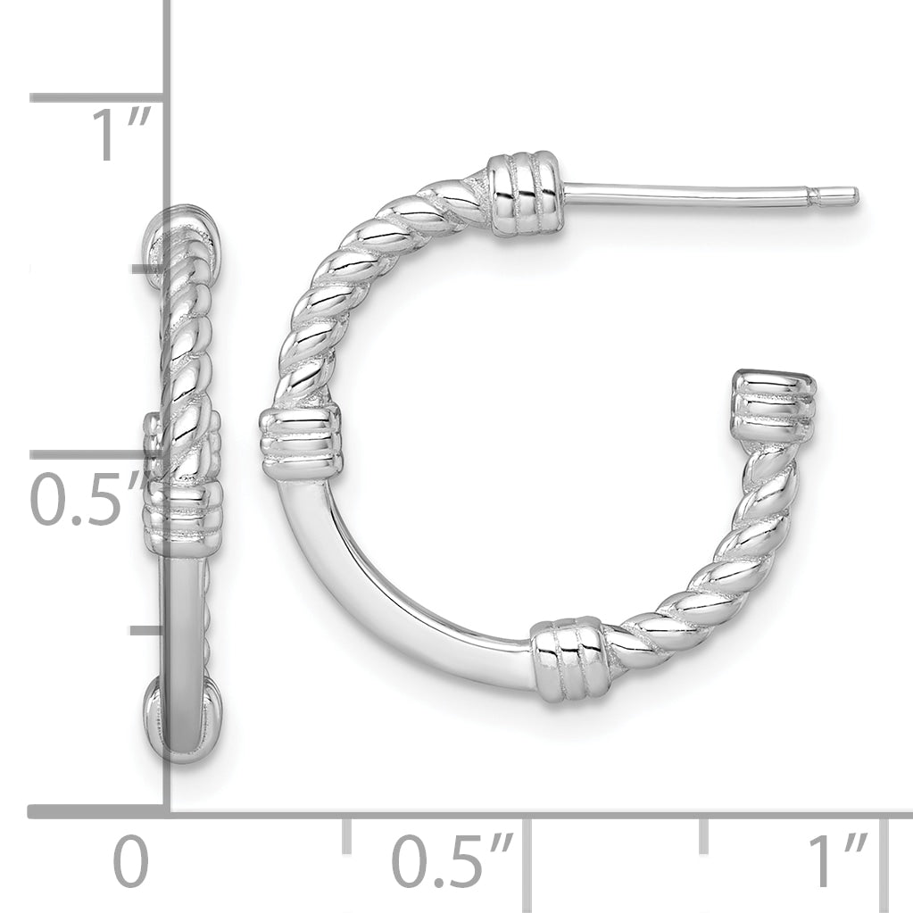 Sterling Silver Rhodium-plated Polished and Twisted 21.0mm Post C-Hoop Earrings