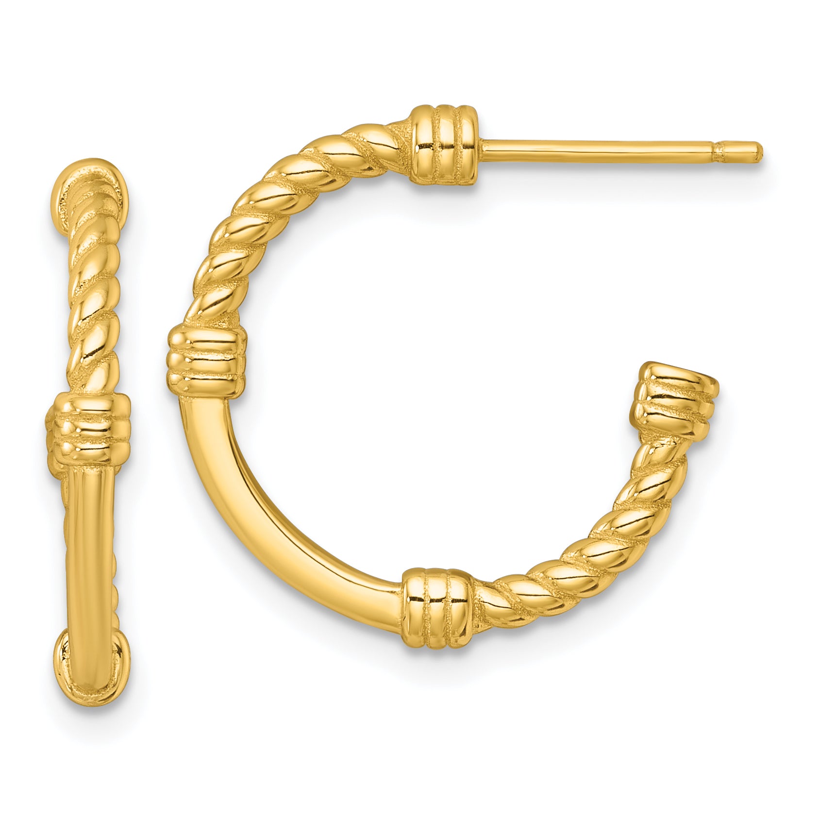 Sterling Silver Gold-tone Polished and Twisted 21.0mm Post C-Hoop Earrings