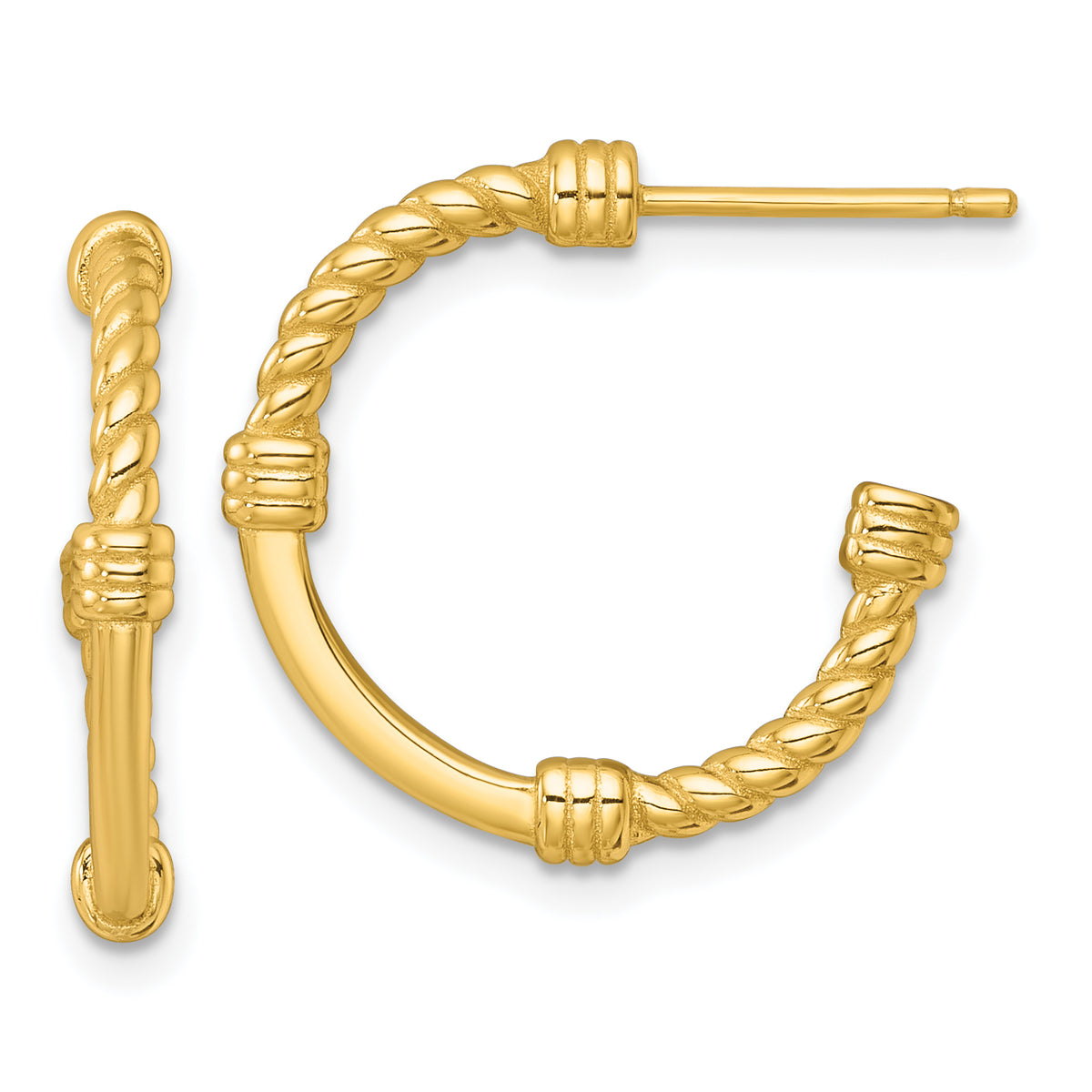 Sterling Silver Gold-tone Polished and Twisted 21.0mm Post C-Hoop Earrings