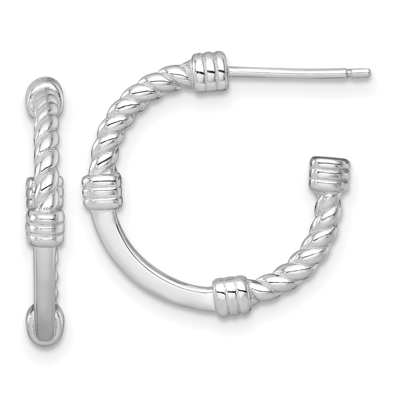 Sterling Silver Rhodium-plated Polished and Twisted 21.0mm Post C-Hoop Earrings