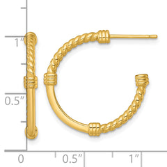 Sterling Silver Gold-tone Polished and Twisted 24.0mm Post C-Hoop Earrings