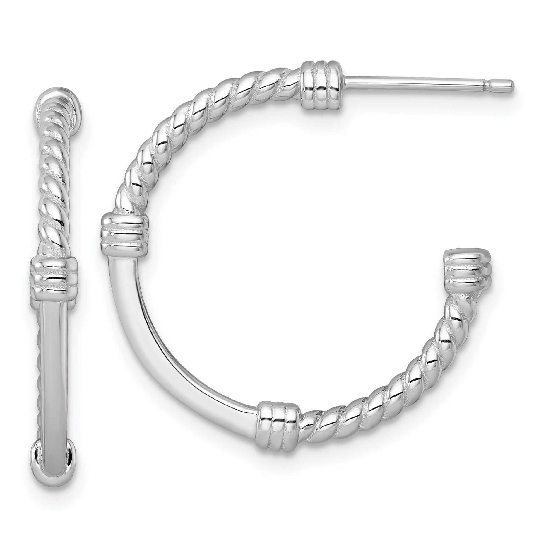 Sterling Silver Rhodium-plated Polished and Twisted 24.0mm Post C-Hoop Earrings Main image