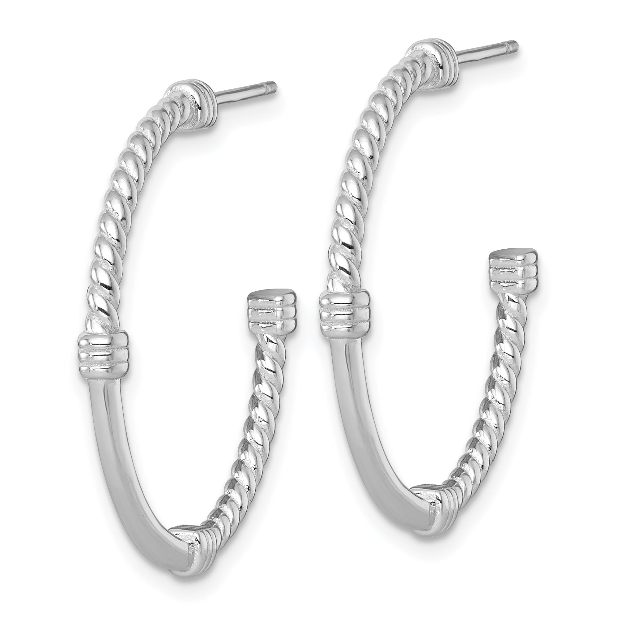Sterling Silver Rhodium-plated Polished and Twisted 30.0mm Post C-Hoop Earrings Secondary image
