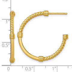 Sterling Silver Gold-tone Polished and Twisted 30.0mm Post C-Hoop Earrings