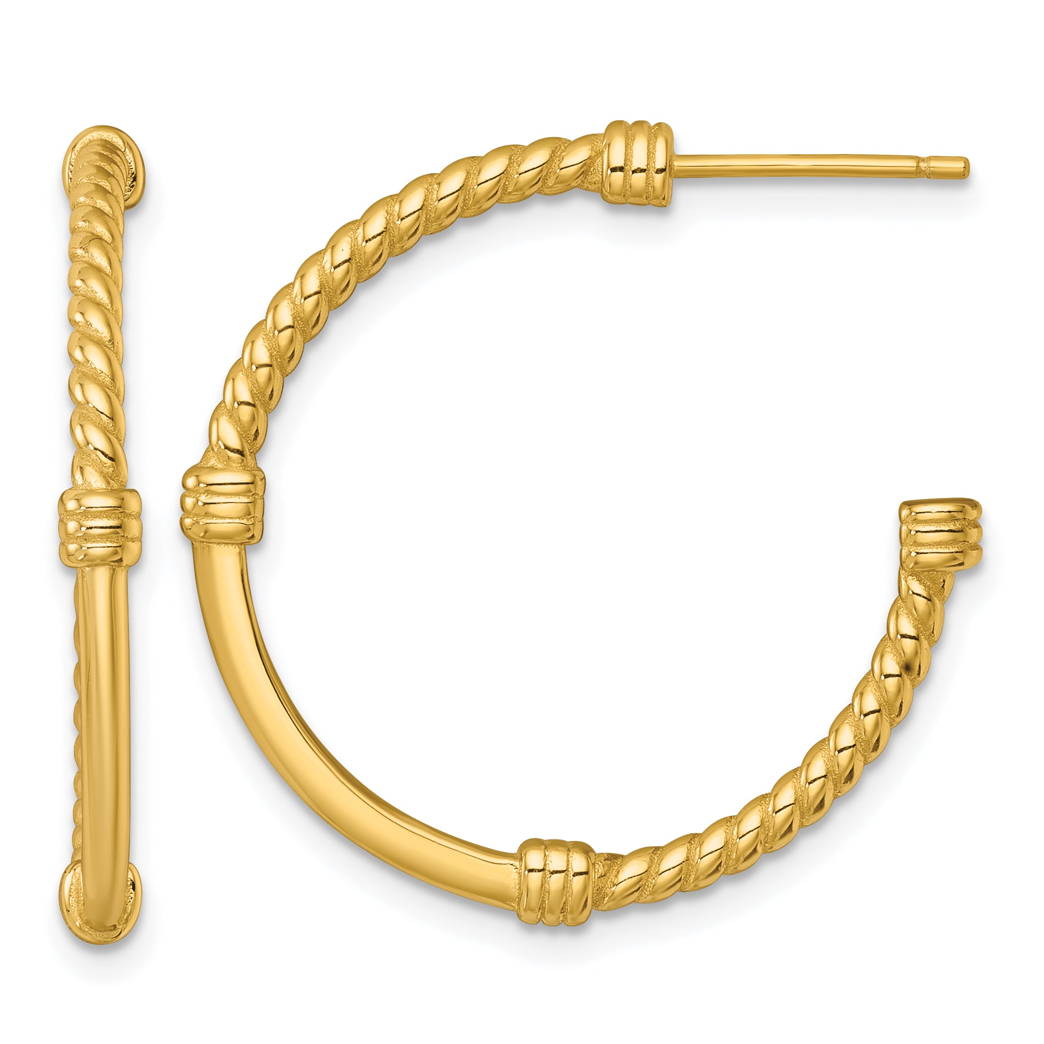 Sterling Silver Gold-tone Polished and Twisted 30.0mm Post C-Hoop Earrings Main image