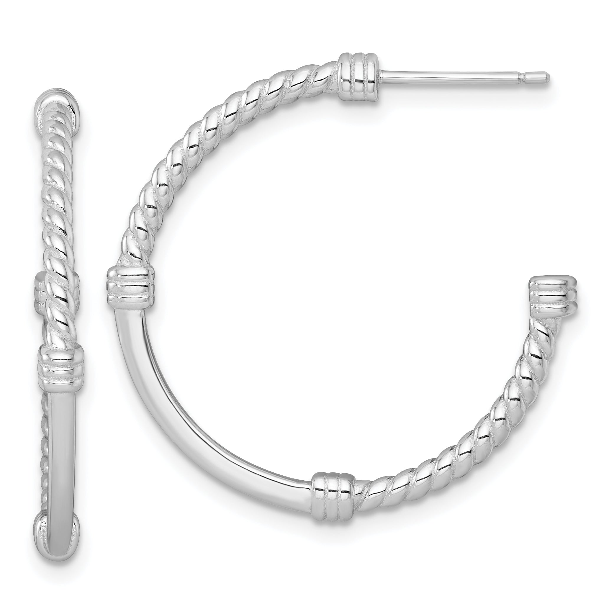 Sterling Silver Rhodium-plated Polished and Twisted 30.0mm Post C-Hoop Earrings Main image